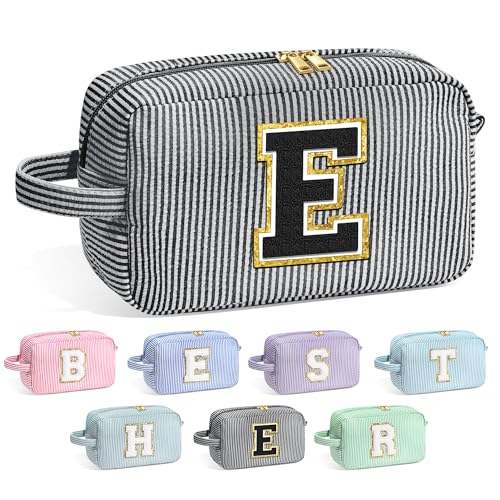 Image of YOOLIFE Birthday Gifts for 6 7 8 9 10 11 12 13 14 15 Year Old Teen Girl - Initial Makeup Bag Letter Toiletry Pouch Cosmetic Case, Personalized Teen Girl Gifts Trendy Stuff Party Favor, Black E