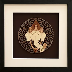 Burnt Orange Wood Veneer Shree Ganesh (12 inch X 12 inch) Wooden Wall Decor for Living room | Bedroom | Gifts | Wall Hangings for Decoration | Modern Decor Items | Artworks