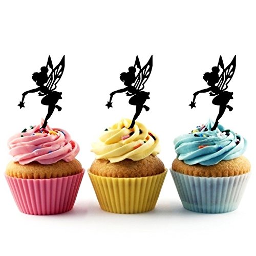 TA0025 Tinkerbell Peter Pan Silhouette Party Wedding Birthday Acrylic Cupcake Toppers Decor 10 pcs