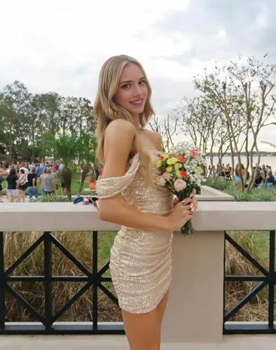 Sequin Short Homecoming Dresses for Teens Sparkly Off Shoulder HOCO Dresses 2025 Cowl Neck Tight Cocktail Dress2