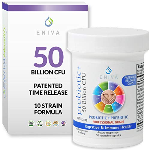 Probiotic with Prebiotic 10 Strains | 50 Billion CFUs Per Capsule | 30 Capsules Per Bottle | Doctor Formulated | Patented Release Capsules | No fillers