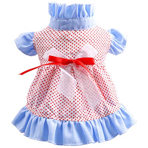 Small Dog Dress Flower Dots Bowknot Lace Ruffle Cute Sweety Summer Shirt Outfits Dress for Dog Pet Puppy Cat Apparel Clothes L