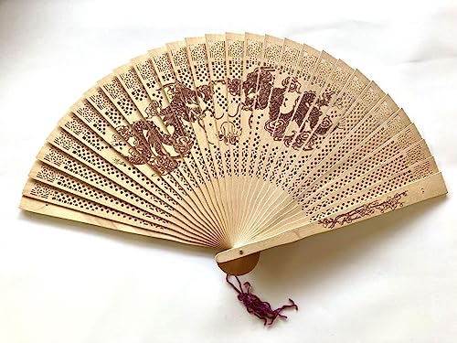 白檀 扇子 透かし彫り 木製扇子 香木 中国 檀香扇 箱あり 扇子 透かし彫り