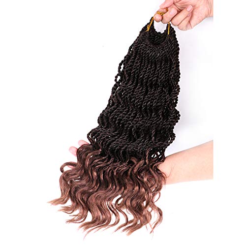 3Packs 14" Wavy Senegalese Twist Crochet Hair Curly Ends Black Crochet Braids Senegalese Twist Hair Extensions 35 Roots/Pack 85g Crochet Twist Hair Havana Mambo Twist Braiding Hair(T30)