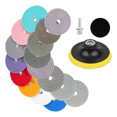 Nsssunnre Kit de Pulido de Diamante para Hormigón de 11 Paquetes de 4 Pulgadas, Almohadilla de Pulido de Diamante en Húmedo/Seco de Grano 50-6000 con Disco de Lana, para Mármol