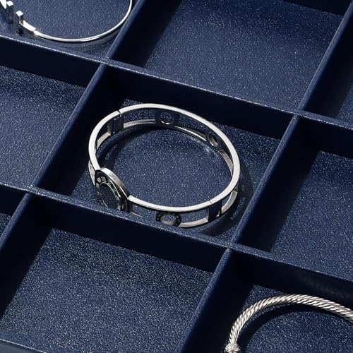 Blue Leather Jewelry Trays Bracelets Tray Stackable Jewelry Organizer Trays for Drawer 12 Grids Bracelet Holder For Bracelet Bangle Earrings Watches Storage(Blue)