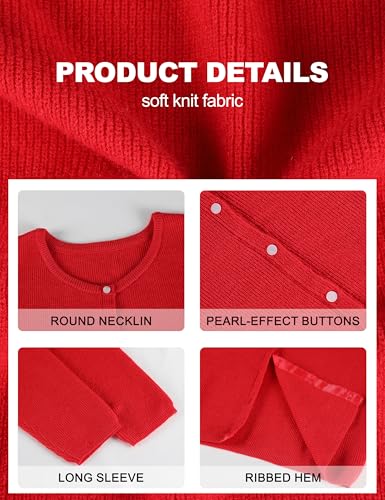 Lviefent Women Knit Cardigans Lightweight Casual Crew Neck Button Down Long Sleeve Sweater Jumper Layer Top (Red-M)4