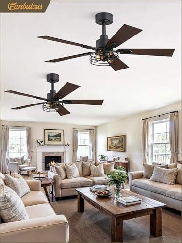 Fanbulous 2 Pack Farmhouse 42 Inch Ceiling Fans with Lights, Black Industrial Caged Ceiling Fans for Bedroom Living Room, Double-Sided 5 Blades Rustic Ceiling Fan - Image 8