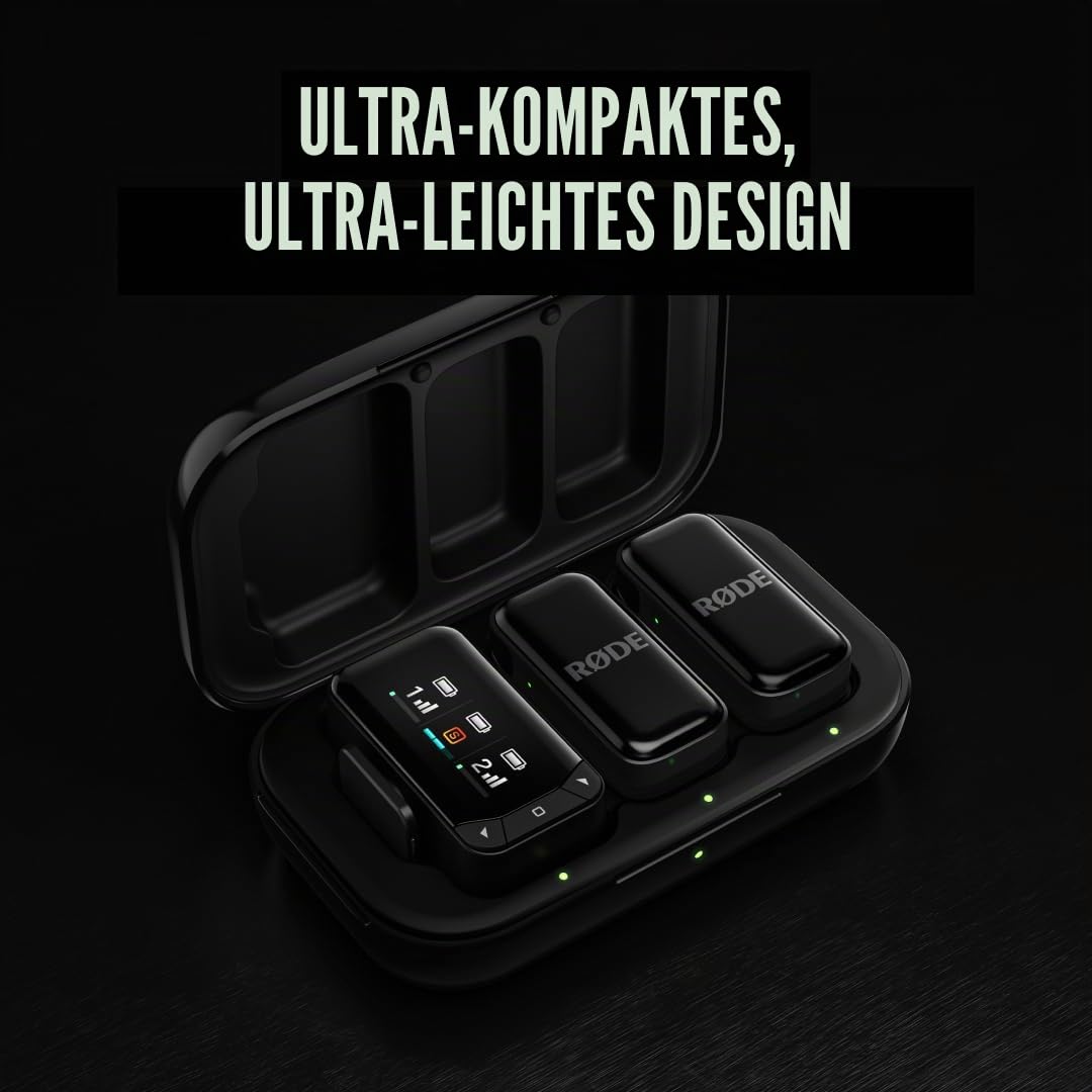 RØDE Wireless Micro Kompaktes kabelloses Mikrofon-Kamerakit Zwei Mikrofone Kamerareceiver Smartphone-Receiver Ladecase USB-C Schwarz