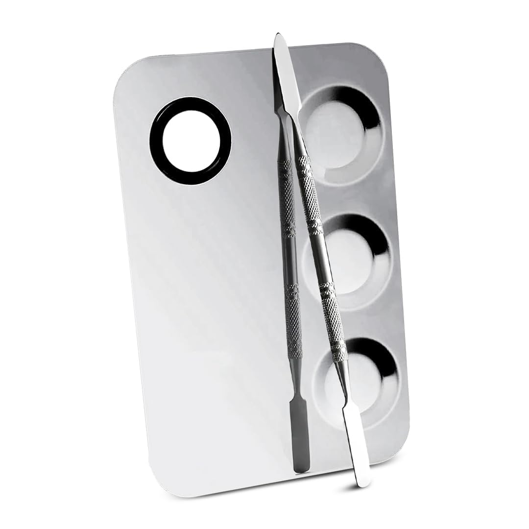 Stainless Steel Makeup Palette with Spatula – Professional Cosmetic Mixing Foundation, Eye Shadow & Lipstick Artist Tool | Durable Metal Makeup Mixing Tray Pack of 1-picture-33