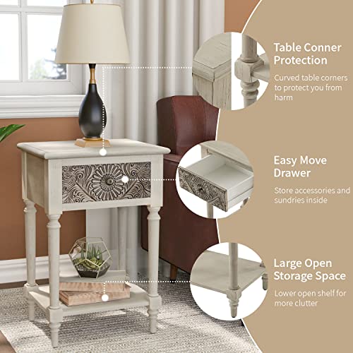 Sunbury Small Side Table W Drawer, 18" Vintage Wood Side Table, Mdf Living Room End Table Wood Accent Table, Bed Side Table Nightstand #TOP3