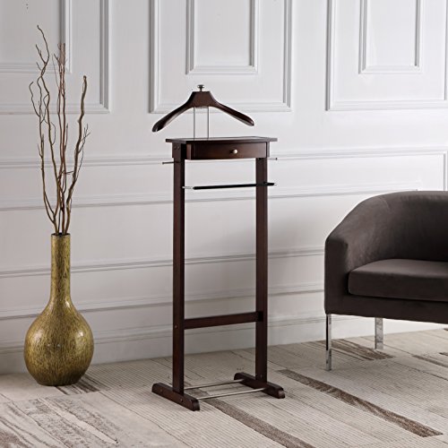 Proman-Products-Kingston-III-Valet-Stand-with-Drawer-Contour-Hanger-Trouser-Bar-Tie-Belt-Hooks-and-Shoe-Rack-VL16260