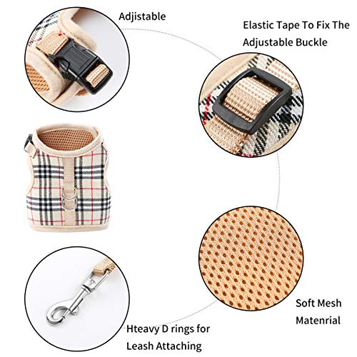WZPB Cat Harness and Leash Set- Adjustable Soft Mesh Cat Harness for Walking Escape Proof (M, Beige)