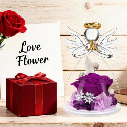 Image of Preserved Flowers For Delivery Prime,Birthday Gifts For Women Mom Grandma | Christmas Rose Gifts for Women Mom Her,Glass Angel Figurines with Forever Preserved Flower Inside,Rose Gift Stocking Stuffers