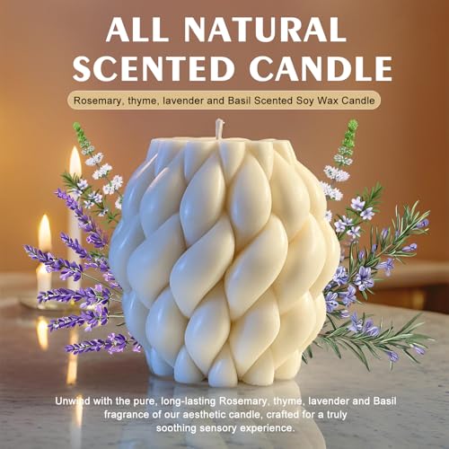 Knot Ball Candle Beautiful Handmade Pillar Scented Soy Wax, Elegant Pillar Bubble Candle Housewarming Gift Home Room Shelf Decor Idea Spiral Candl(White Medium) - Image 5