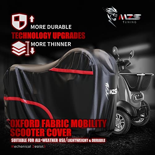 Image of MZS Mobility Scooter Cover - All Weather Outdoor Waterproof Protection Wheelchair Cover fit up to 48 inch 3 or 4 Wheel Scooters - Durable Vents Night Reflective Adjuster Buckle Lock-Holes Storage Bag