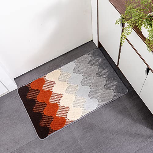 NIENLCIP Orange and Gray Batroom Rugs Super Soft Bath Mat Absorbent Bath Rug Microfiber Plush Batroom Mat with Non-Slip Backing for Bathroom/Kitchen/Living Room/Doorway/Machine Washable 16" x 24"