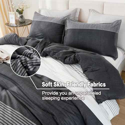 Litanika Full Size Comforter Sets Black White Grey - 3 Pieces Lightweight Bedding Set, All Season Down Alternative Comforter (1 Comforter, 2 Pillowcases)