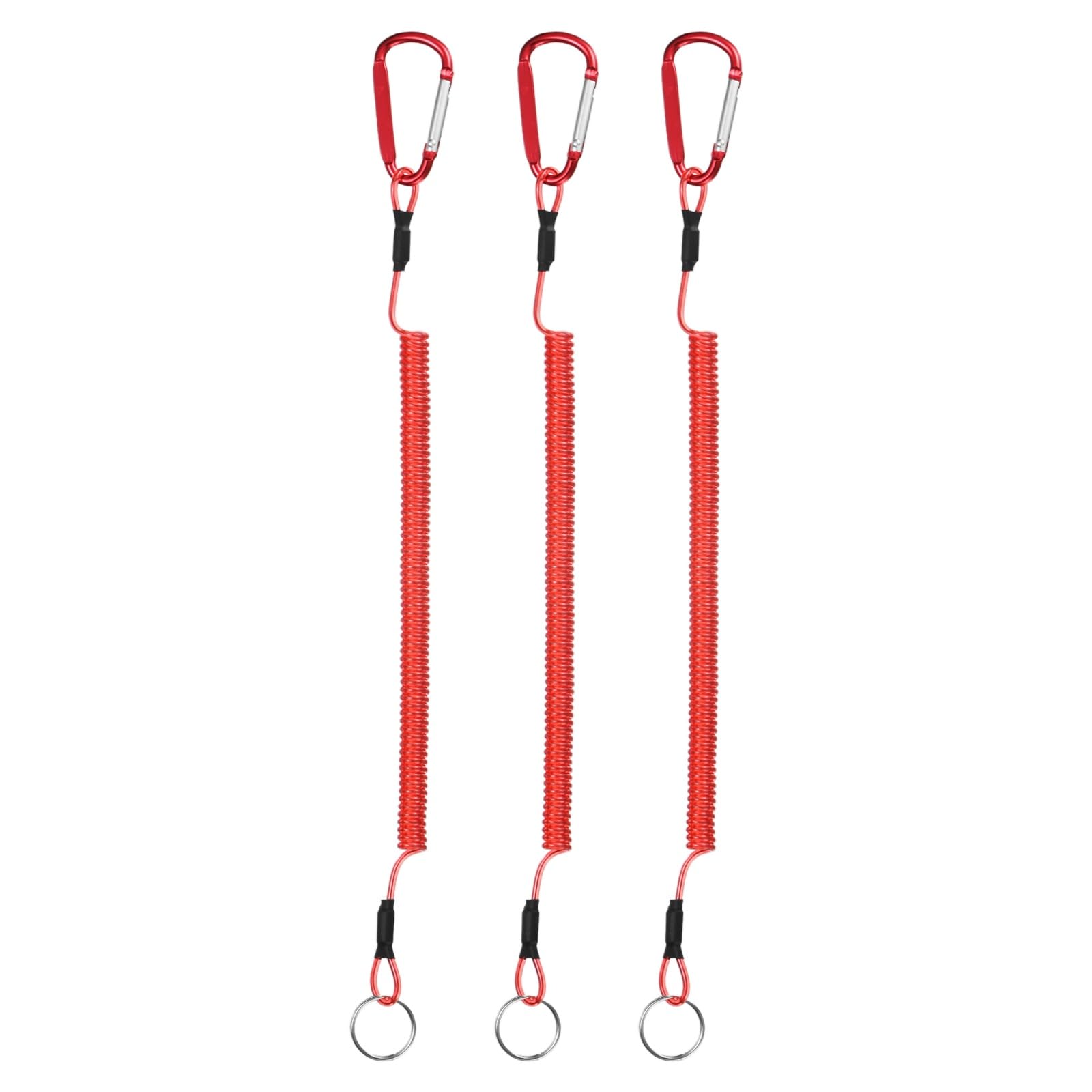 TIXIPEM 11.81IN Retractable Safety Coiled Lanyard [3PCS] - Steel Wire Fishing Rod Safety Lanyard with Aluminium Alloy Spring Clip Use for Pliers Boating & Kayak Fishing - [Red]