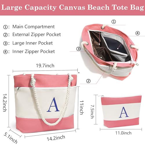 YOOLIFE Birthday Gifts for Women, Initial Canvas Beach Tote Bags for Women | Birthday Gifts for Women, Gifts for Women Mom Teacher, Sister Daughter Wife Friend Birthday, Initial Beach Canvas Tote Bag — view 3