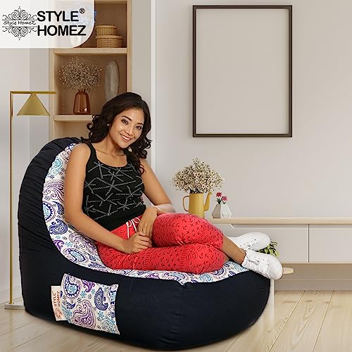 Image of Style Homez Urban Design Denim Canvas Paisley Printed Bean BagXXL Size Filled with Beans Fillers