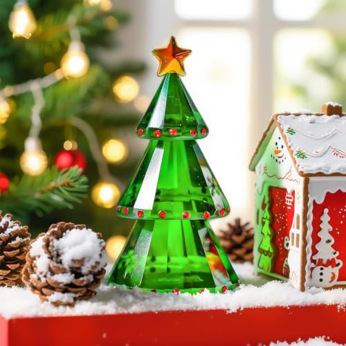 Weihnachtsbaum Figur aus grünem Kristallglas mit Geschenkbox – Ansicht 2