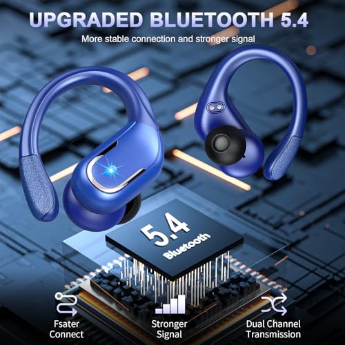 Image of Ltinist Wireless Earbuds, 75hrs Bluetooth 5.4 Headphone Sport, Bluetooth Earbuds Deep Bass Over Ear Buds with Earhooks, ENC Noise Cancelling Earphone Mic, IP7 Waterproof for Workout /Running /Gym Blue
