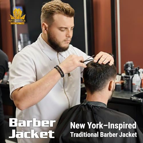 Image of King Midas Professional Barber Jacket for Men - Ultra Lightweight Short Sleeve Barber Smock