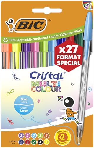 Miniatura 6 de BIC Cristal Multicolour Bolígrafos de Punta Ancha (1,6 mm) Set Formato Especial - Colores Clásicos, Neón y Divertidos Surtidos, Pack de 27