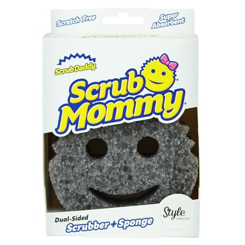 Scrub Daddy Scrub Mommy Style, Spugna Abrasiva Cucina su Due Lati, Alternativa Prodotti Cucina ai Panni Non Graffiati, Spugna Faccina Sorridente per Lavello, Bagno e Doccia, FlexTexture, Grigio