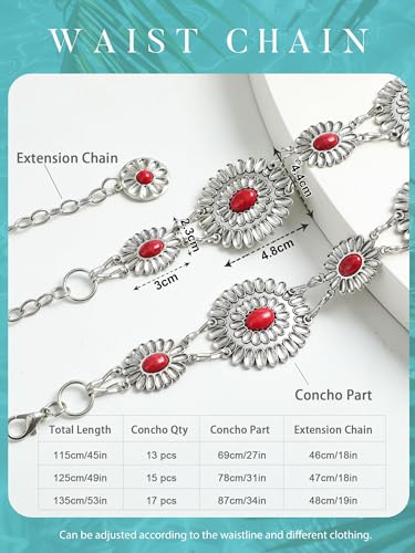 Image of FIORETTO Western Waist Chain Belt Metal Concho Belt for Women Cowgirl Cowboy Boho Country Belt for Dress Jean