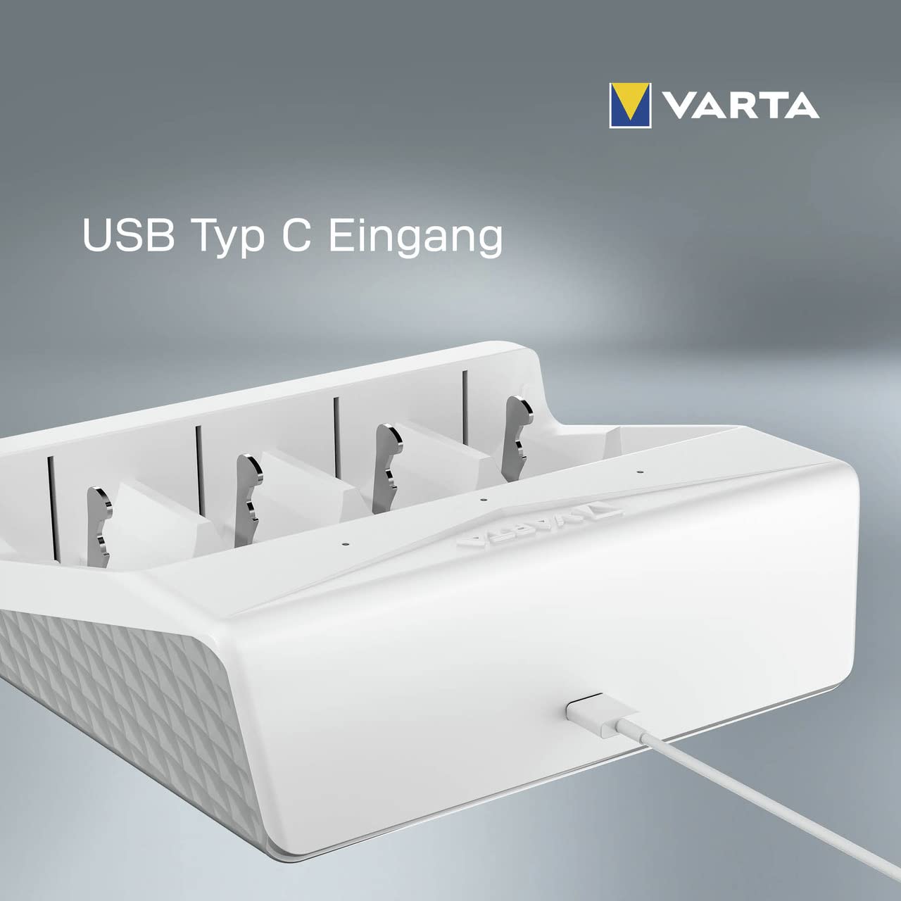 VARTA Akku Ladegerät, Batterieladegerät für wiederaufladbare Batterien, lädt 2 oder 4 AA, AAA, C, D oder 1x 9V gleichzeitig, Universal Charger, mit Sicherheitsabschaltung, unbestückt