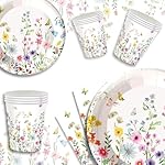 Birthday Party Supplies Kit include 7in & 9in Plates, Cups, Napkins, Banner and Tablecloth Party Decorations for Women Girls, Serves 24 (Spring wildflowers) - Image 4