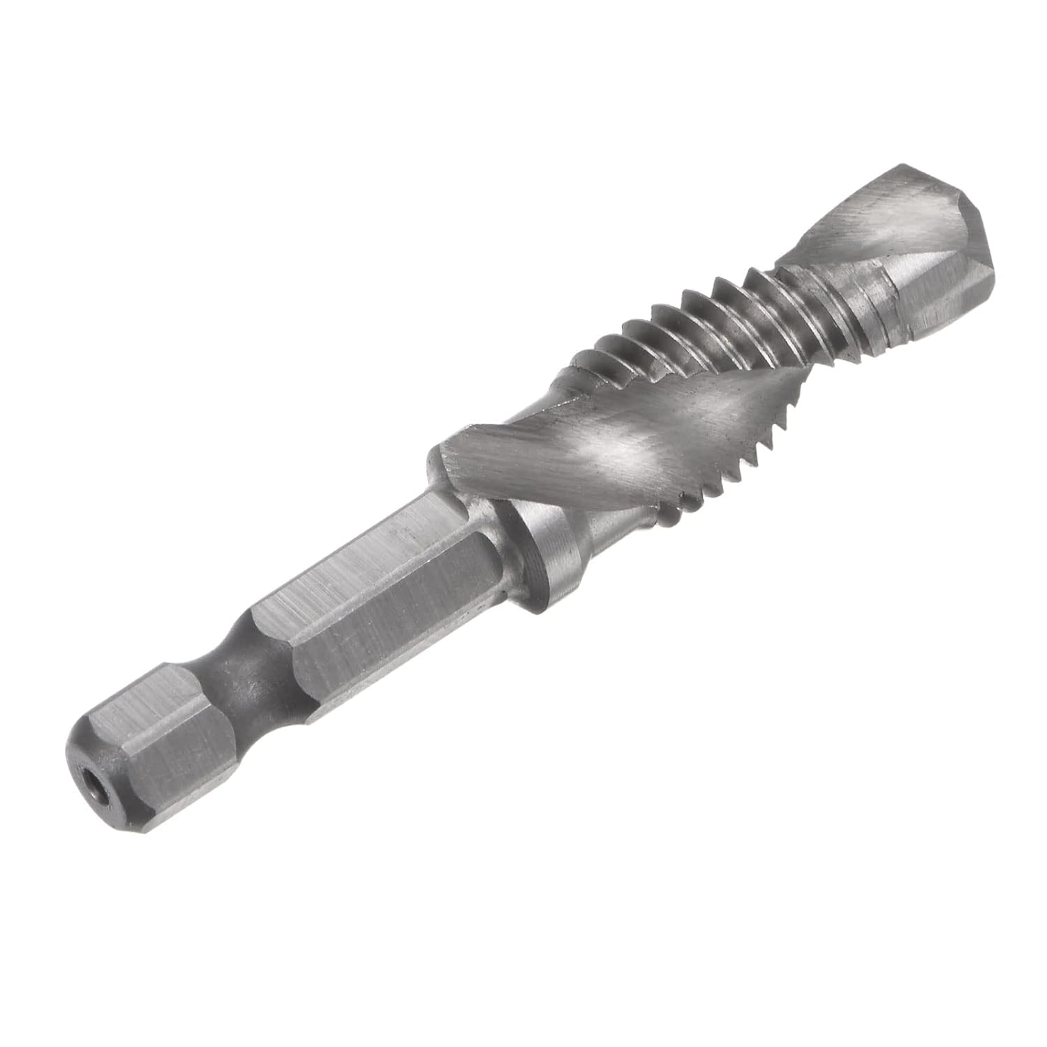 Combination Drill and Tap Bit, 1/4" Hex Shank M10 x 1.5 Metric Uncoated High Speed Steel 4341 Spiral Flute Drilling Tapping Tool
