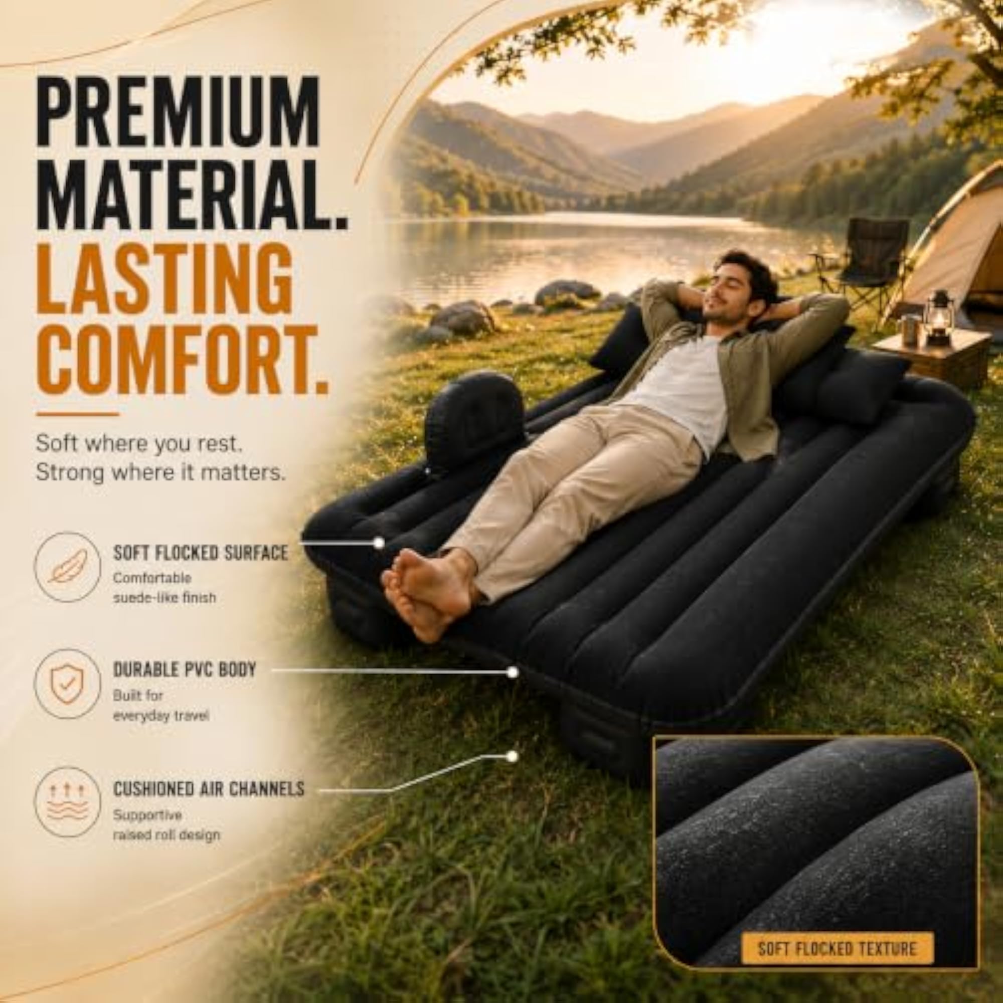Car Inflatable Bed with Pump & 2 Pillows, Back Seat Mattress for ELEVATE