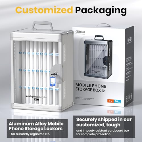 Glosen 36 Slots Cell Phone Storage Locker for Classroom, Portable Phone Locker with Universal Key Lock & Handle, Wall Mounted Phone Lock Box for Office & School, Fits Most Smartphones by Glosen - Image 2
