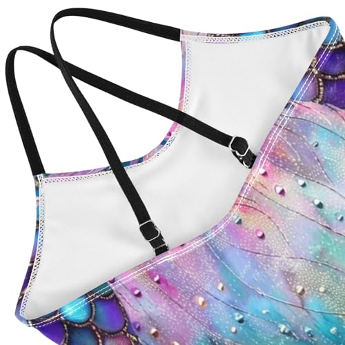 Pigsaly Girls One Piece Swimsuits Dark Blue Purple Giltter Mermaid Scale Fish Tale Kids Cross Back Swimwear Bathing Suit 3T4