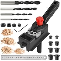 170 Stück Holzdübel Bohrschablone Set – 10 Löcher Bohrschablone(6/8/10/12mm) mit Lineal, Bohrer, Holzdübel, Begrenzungsring und Zentrierspitze für kleine handwerkliche Projekte geeignet
