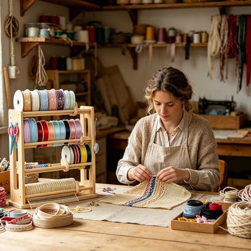 Support de rangement pour rubans en bois véritable à 4 étages - 3