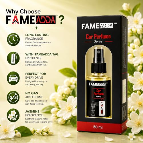 Image of Jasmine Premium Car Perfume Luxury Spray 50 ML with Hanging Card /Travel Friendly Car Air Fresheners 350+ Sprays /Car Accessories Interior /Eliminates Bad Odour for Car, Office & Home