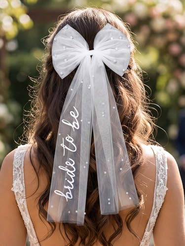 Pinza con moño y velo blanco para novia miniatura 1
