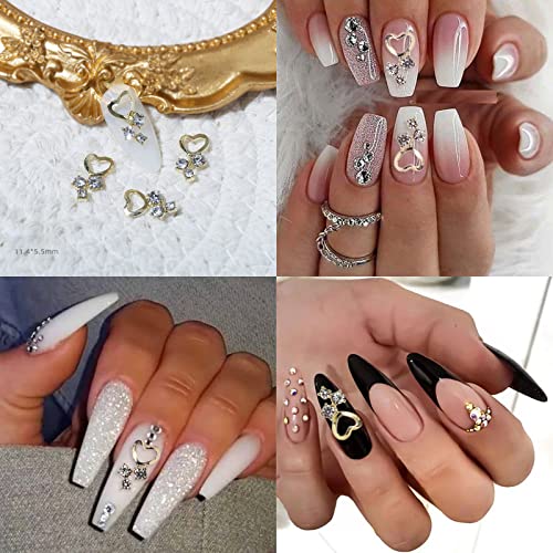28Pcs Valentine Nail Art Charms Gold Metal Heart Nail Charms Shiny Nail Supplies With Rhinestones Pearls Luxurious Nail Accessories Jewelry For Women And Girls Valentine's Day Nail Diy Design #TOP2