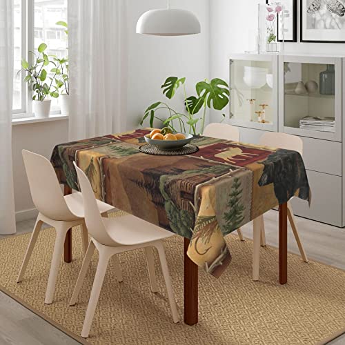 Mijukifa Rustic Lodge Bear Moose Print Tablecloth, Rectangle Table Cloths For Table Decor 54 Inch X 72 Inch, White #TOP5