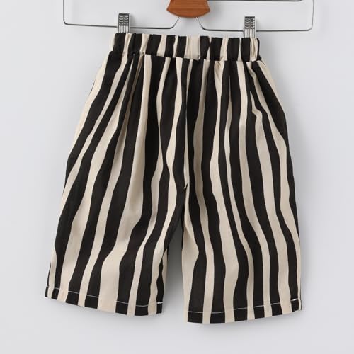 Ashmyova Boy's Cotton Stripe Shorts Summer Elastic Waist Casual Capri Pants for Boys with Pockets 2Pcs3