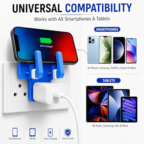Image of Leo Universal Mobile Holder & Wall Socket Charging Stand | Anti-Slip ABS Mobile Stand for Smartphones & Tablets | Portable Multi Phone Holder for Home, Office & Travel