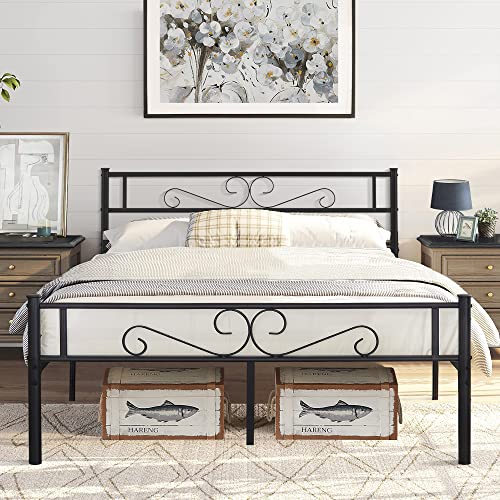 VECELO-Metal-Platform-Bed-Frame-Mattress-Foundation-with-Vintage-Headboard-Footboard-No-Box-Spring-Needed-Easy-Assembly-Queen-Black