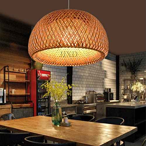 JJXD Lámpara Colgante Retro E27 * 1 Mesa De Comedor Luz Colgante De Bambú Natural Pantalla Tejida Vintage Araña Altura Ajustable Iluminación Colgante Restaurante Sala De Té Café Lámpara De Techo,30cm Cover