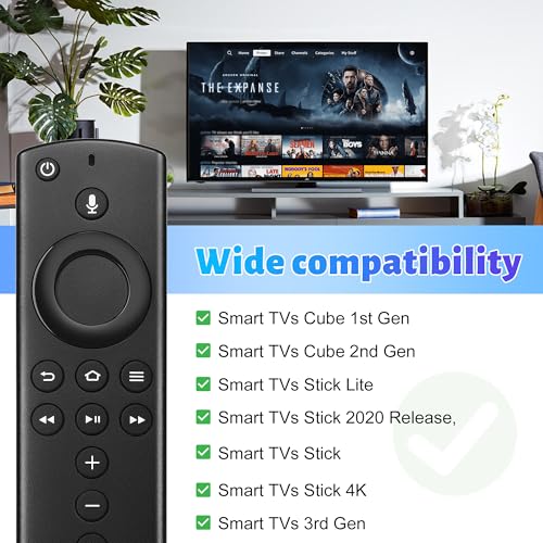 Image of Replacement Remote for Series, TV Stick (HD, 4K, 4K Max, Lite), for Stick (2nd Gen /3rd Gen), TV Cube and Omni, Insignia, Toshiba, Pioneer Smart TVs with Voice Control Black