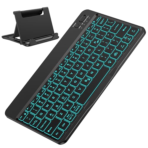 OMOTON Bluetooth Keyboard for Tablet/Android/Windows/iOS, with 7 Colors Backlight Rechargeable Wireless Mini Keyboard for Galaxy Tab A9+/A9+ Plus/S9/S9 Plus/S9 FE, Black