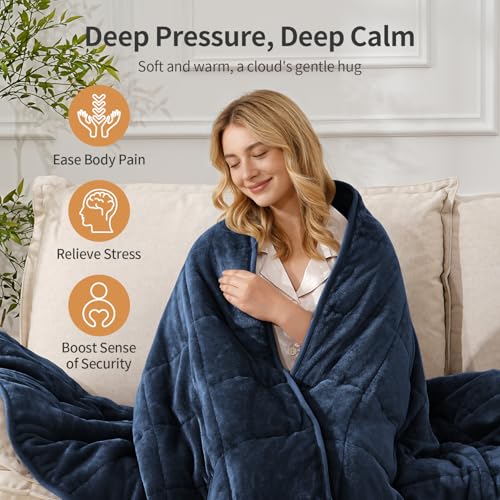 Image of Uttermara Weighted Blankets for Adults Queen Size, 12lbs 60x80 inches Blanket with Soft Warm Plush Sherpa Fleece, Washable Thick Heavy Throw for Sleeping and Calming, Navy Blue